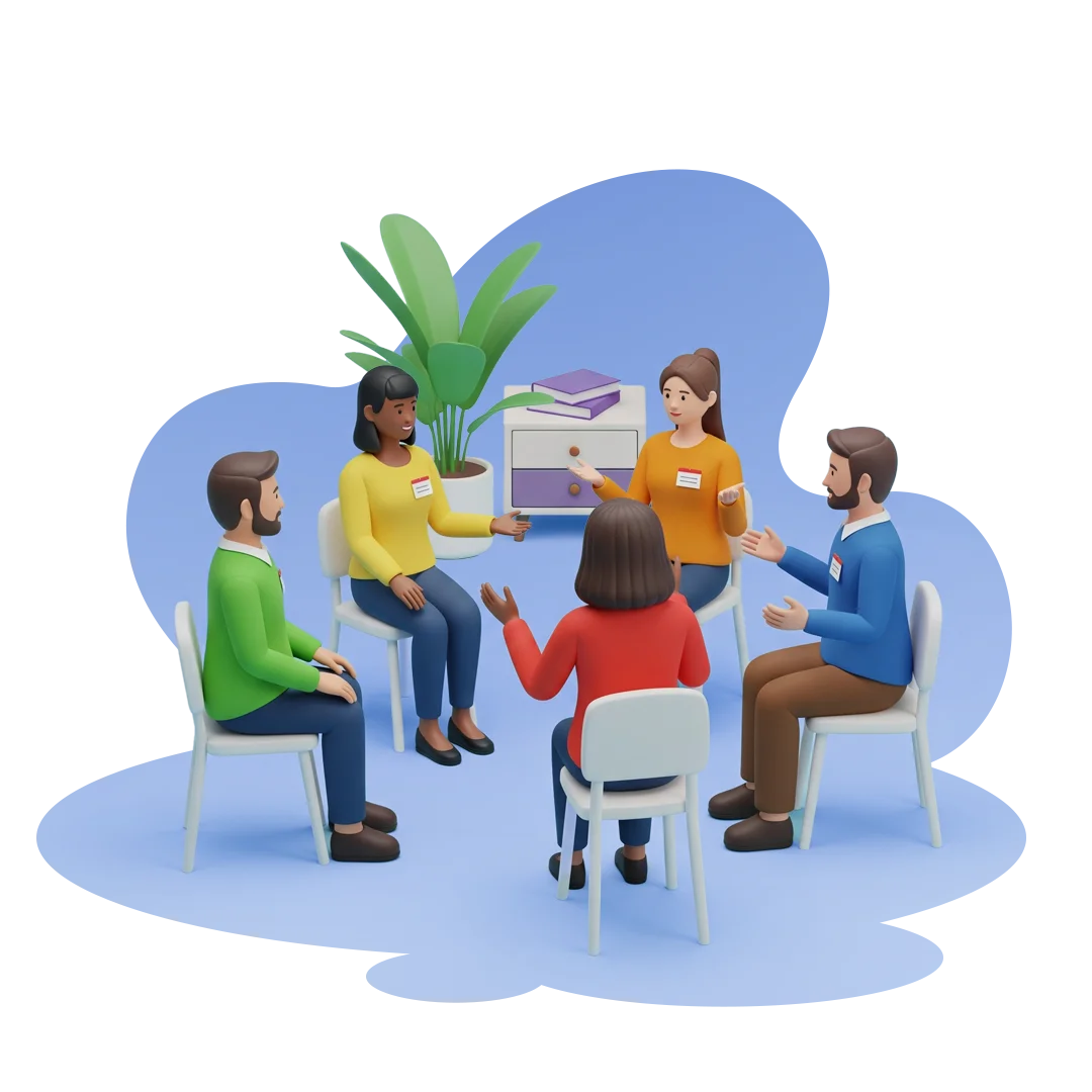 Illustration of a social worker leading a group session, representing collaborative case management