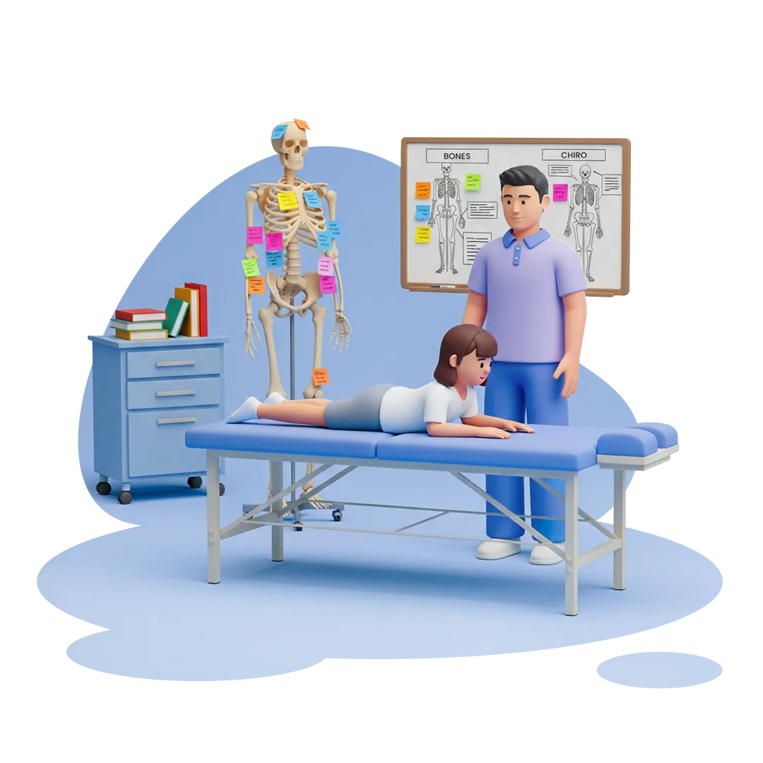 Chiropractor with patient on treatment table, representing chiropractic software