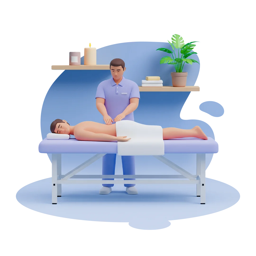 Illustration of a massage therapist treating a patient on a massage table